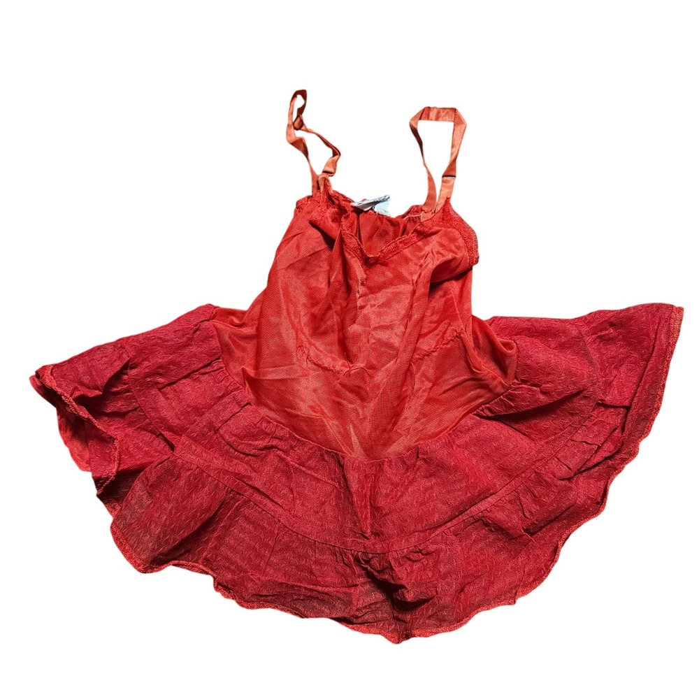 Vintage 50s Tiered Tutu Slip Dress Ruffle Girls 1 Red Coquette Balletcore‎